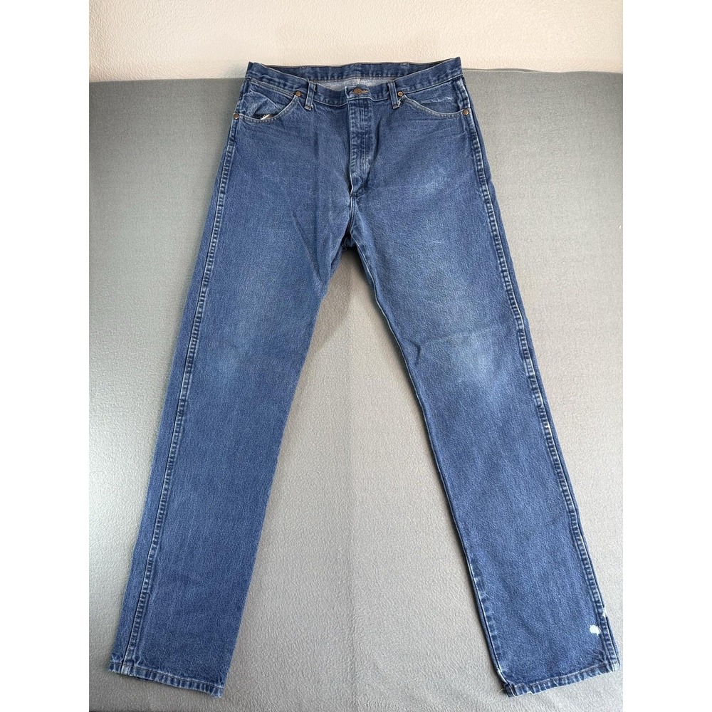 Wrangler Cowboy Cut Jeans Mens 30x36 Med Wash Blue Distressed Denim 13MWZPW